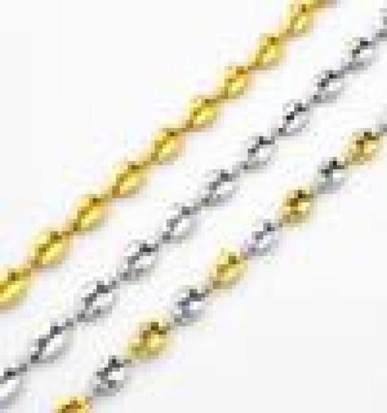 fashion jewelry 4mm mens womens silver gold color coffee beans link chain stainless steel necklace sc34 n9227837
